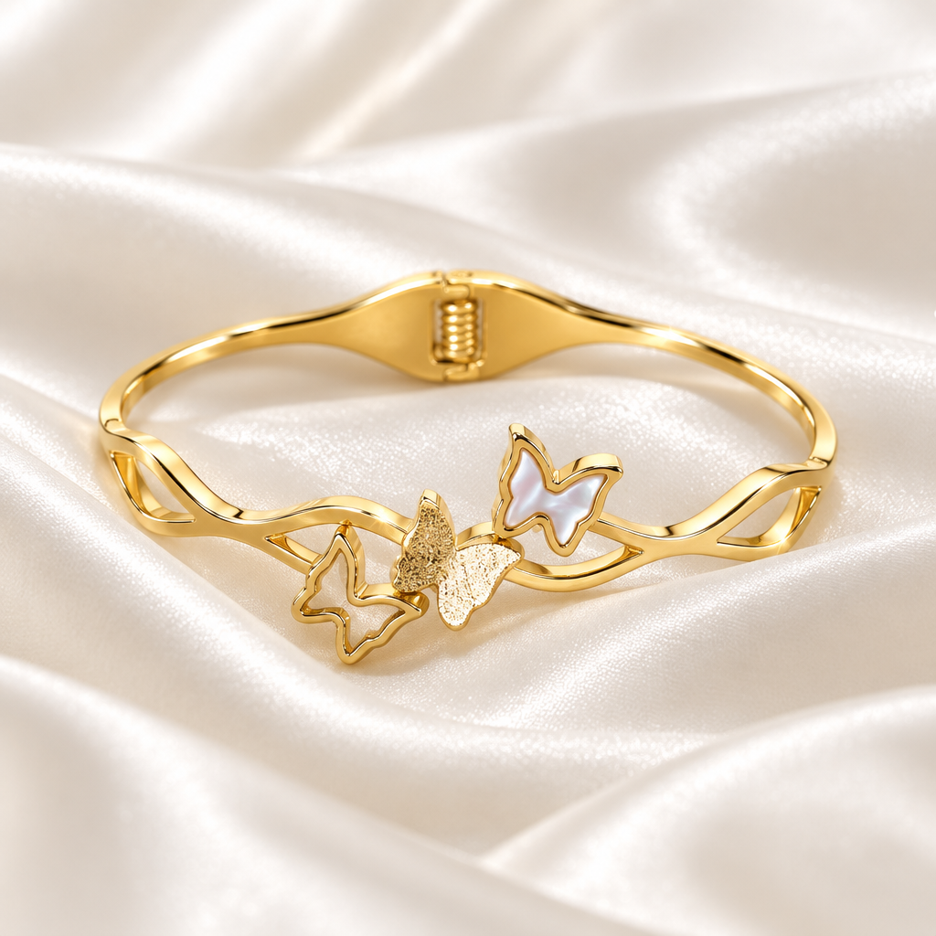 Butterfly Garden Gold Bangle