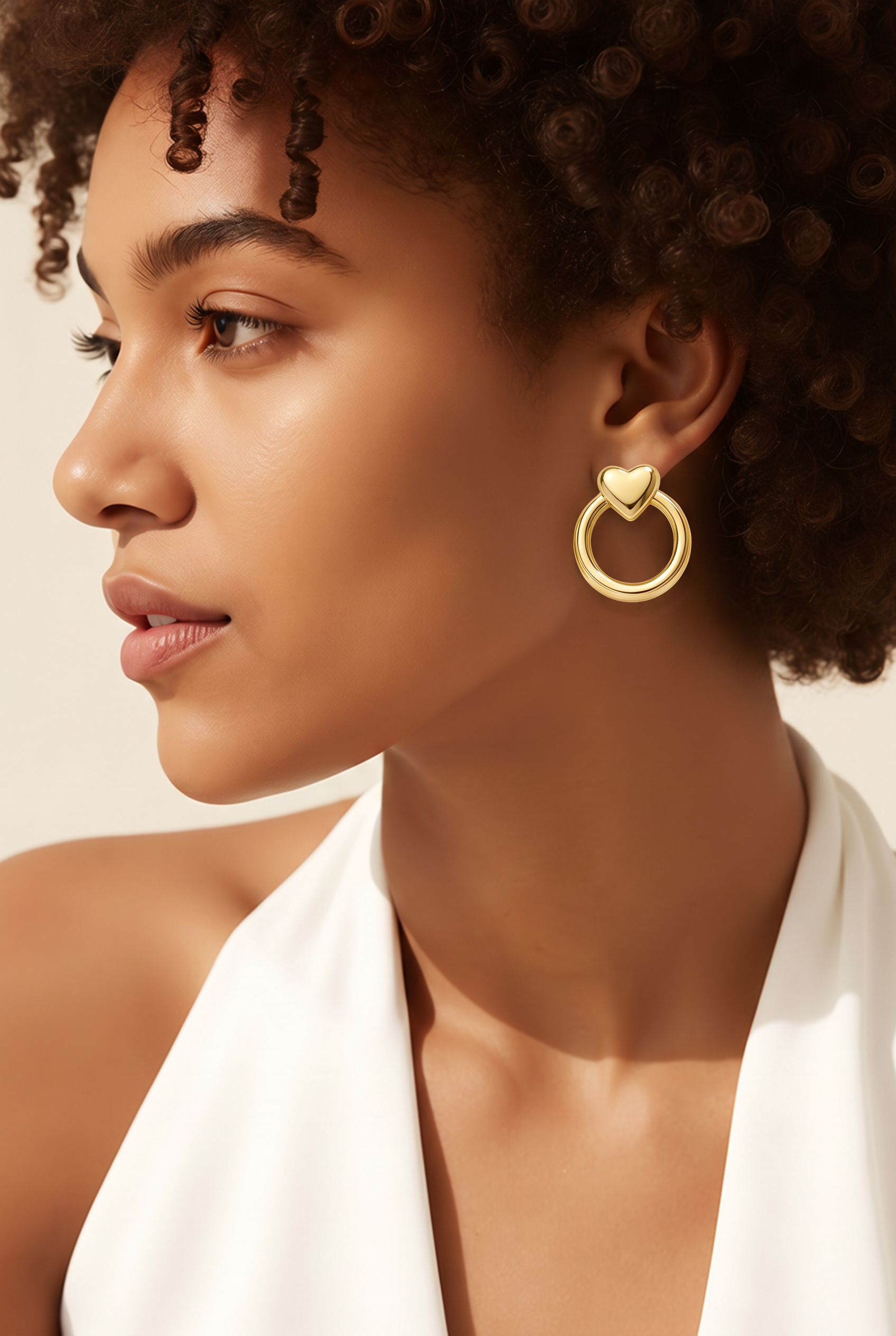 Golden Heart Ring Statement Earrings