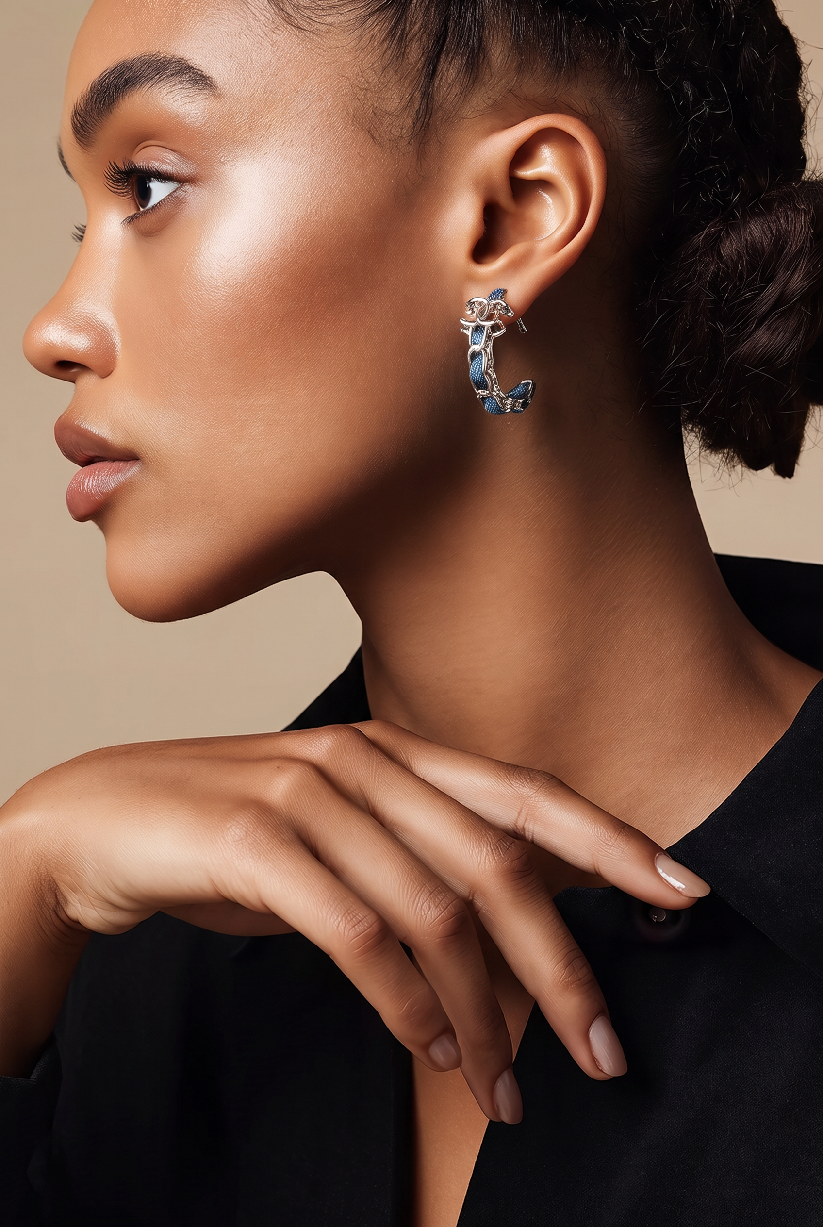 Denim Chain Silver-Tone Hoop Earrings