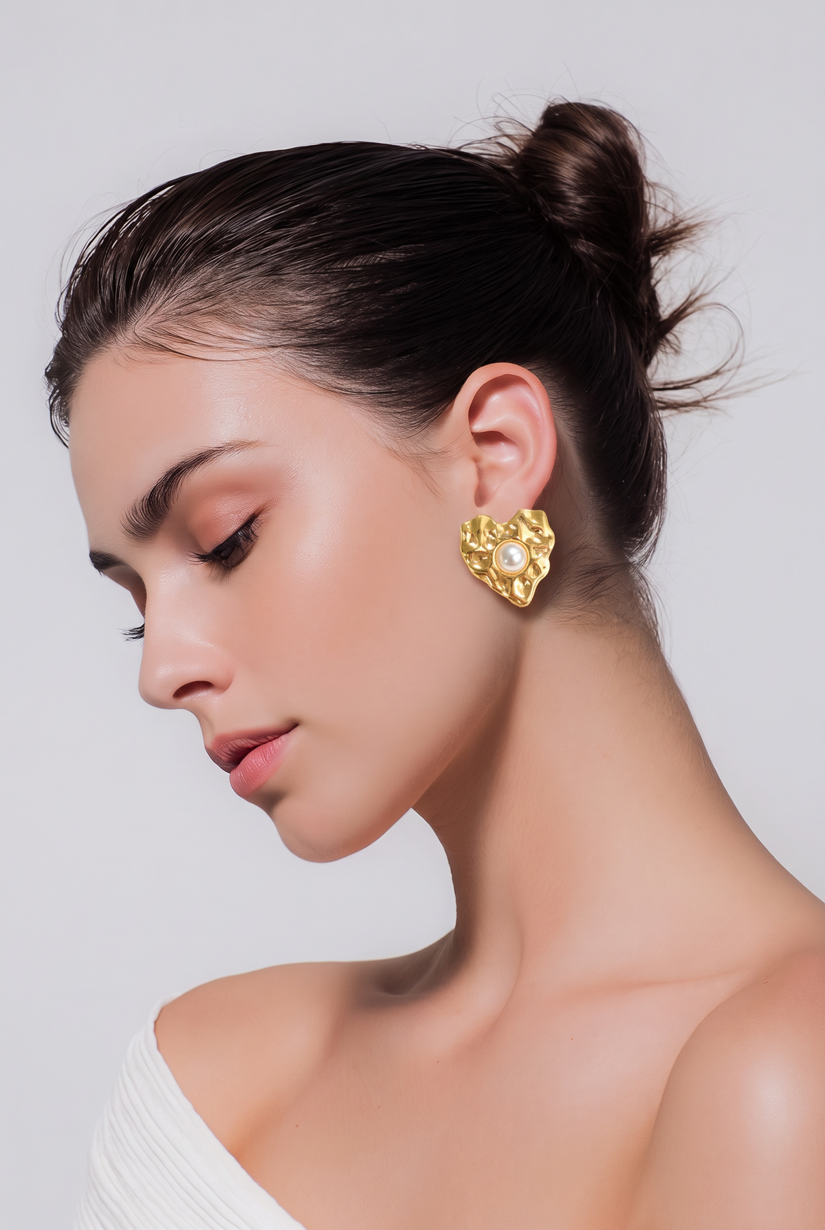 Golden Pearl Sculptural Studs