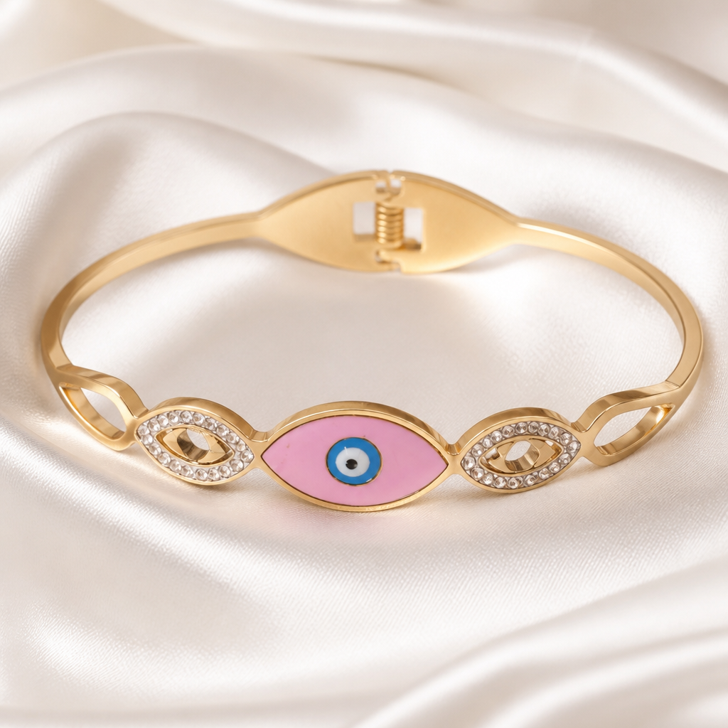 Serena Pink Evil Eye Gold Bangle
