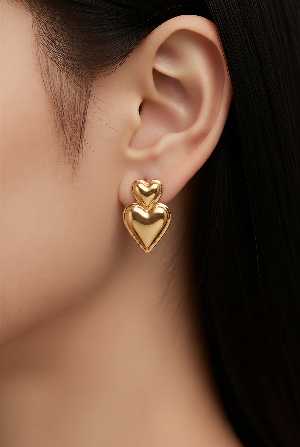 Double Heart Gold Statement Earrings