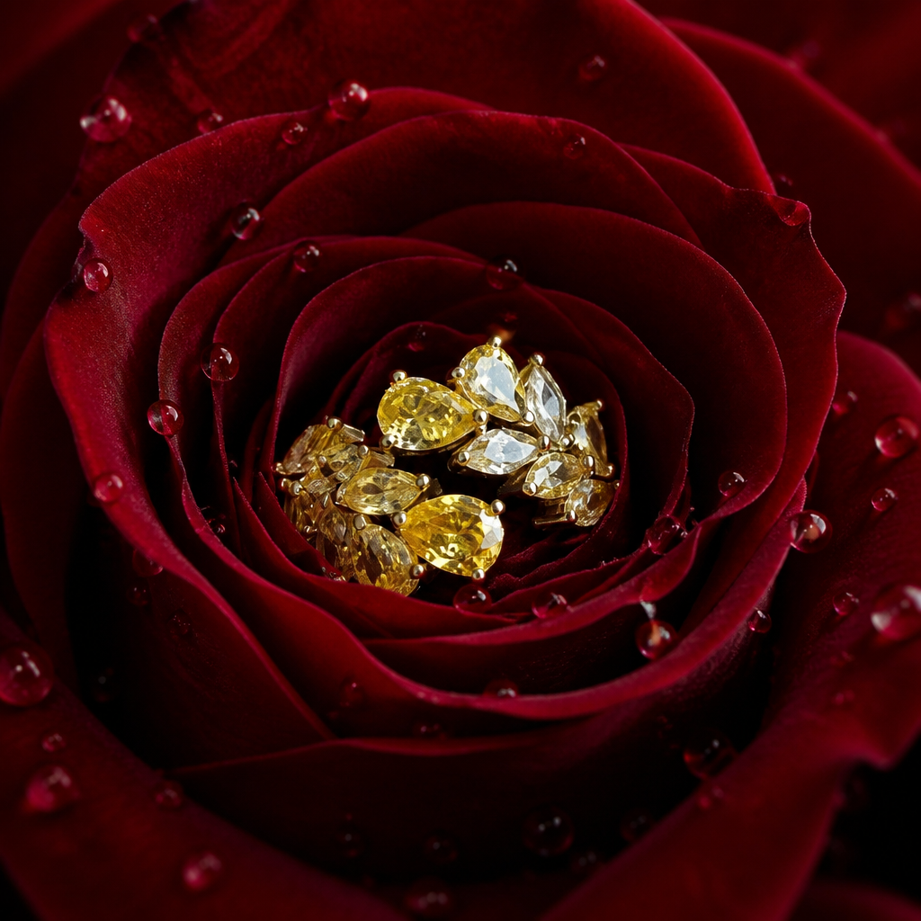 Solara Golden Leaf Crystal Ring