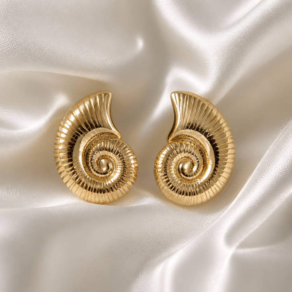 Golden Nautilus Statement Earrings