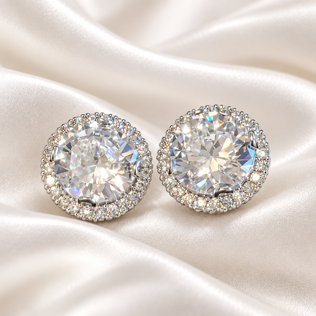 Brilliant Solitaire Halo Stud Earrings
