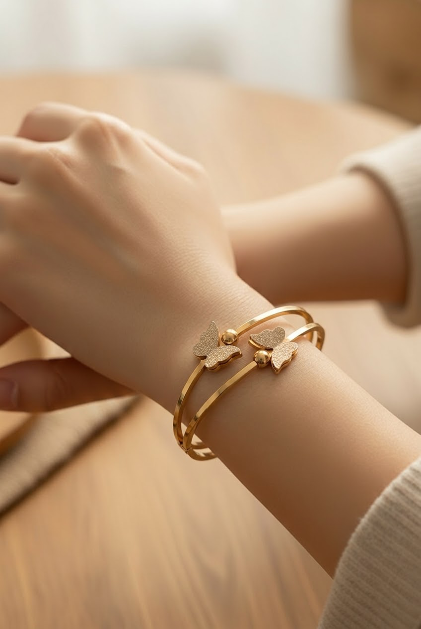 Golden Butterfly Open Bangle
