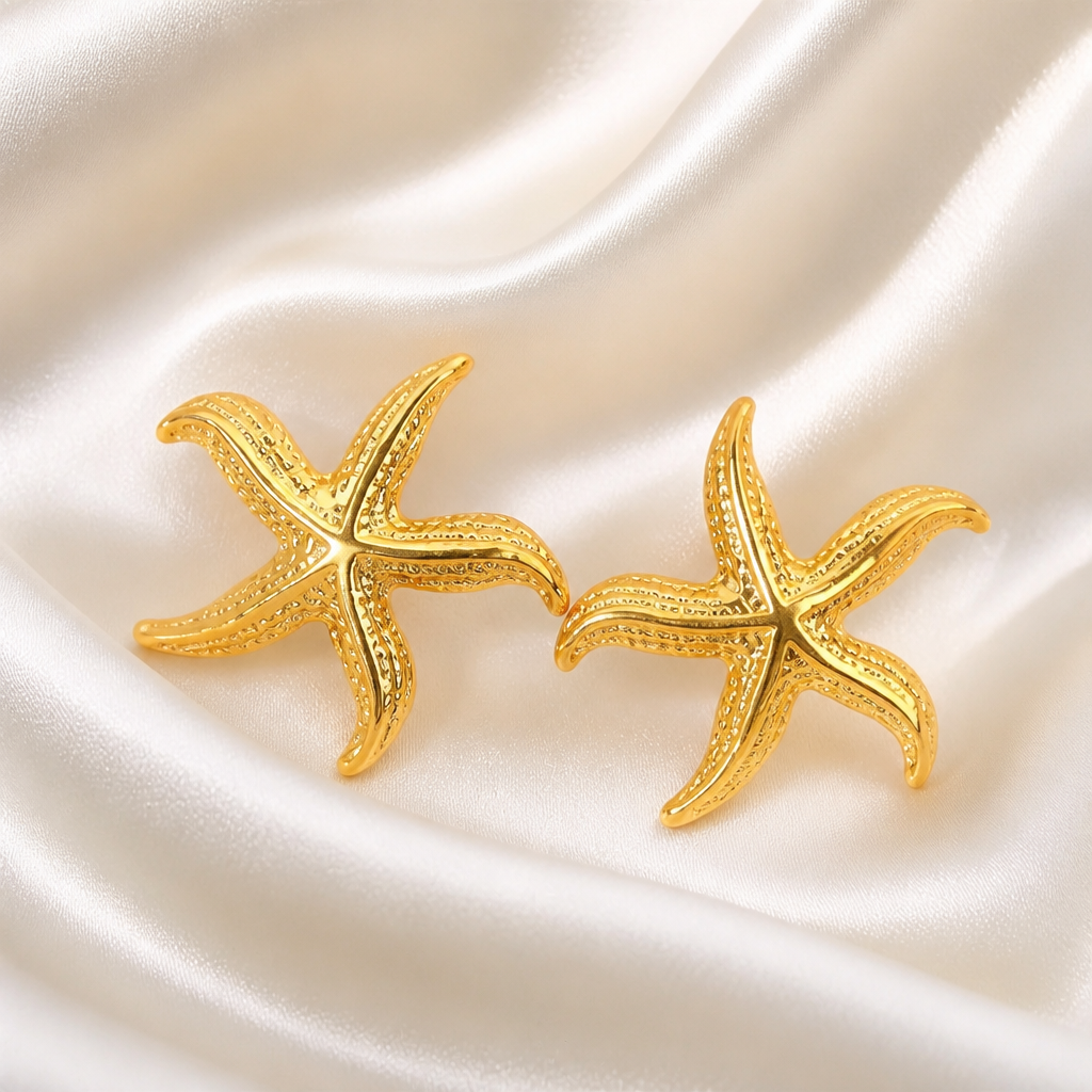 Golden Starfish Statement Earrings