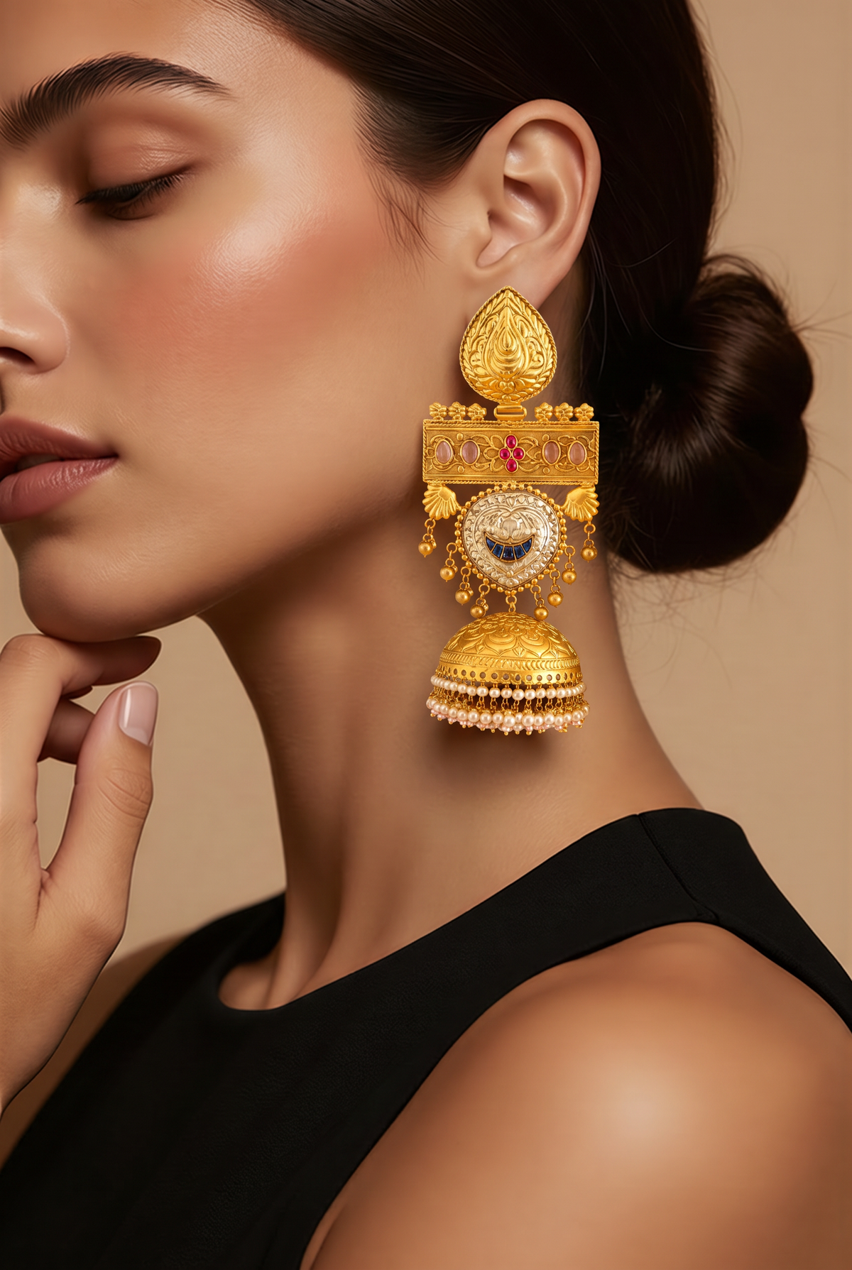 Rajwada Pearl Jhumka Statement Earrings