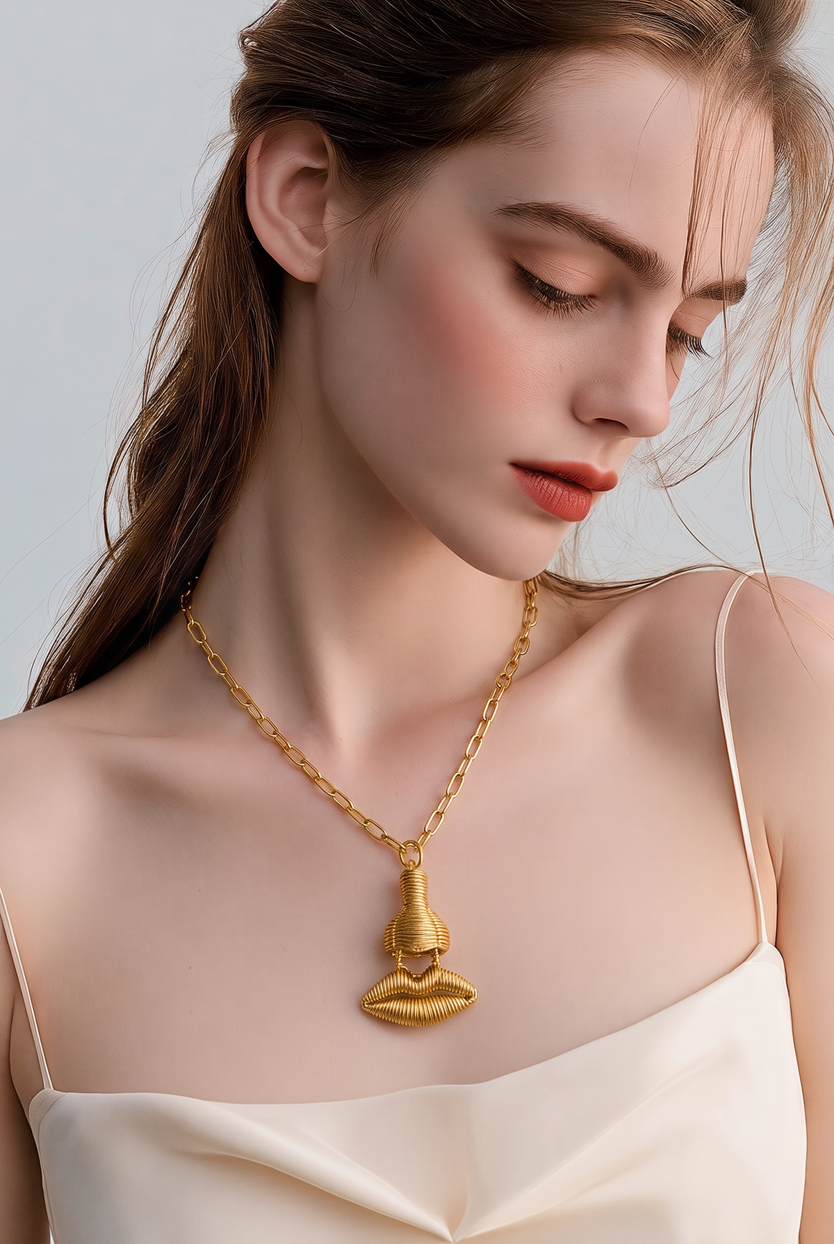 Muse Golden Lips Pendant Necklace