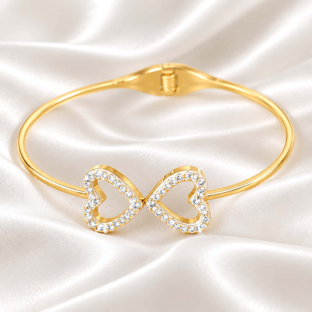 Crystal Double Heart Bangle