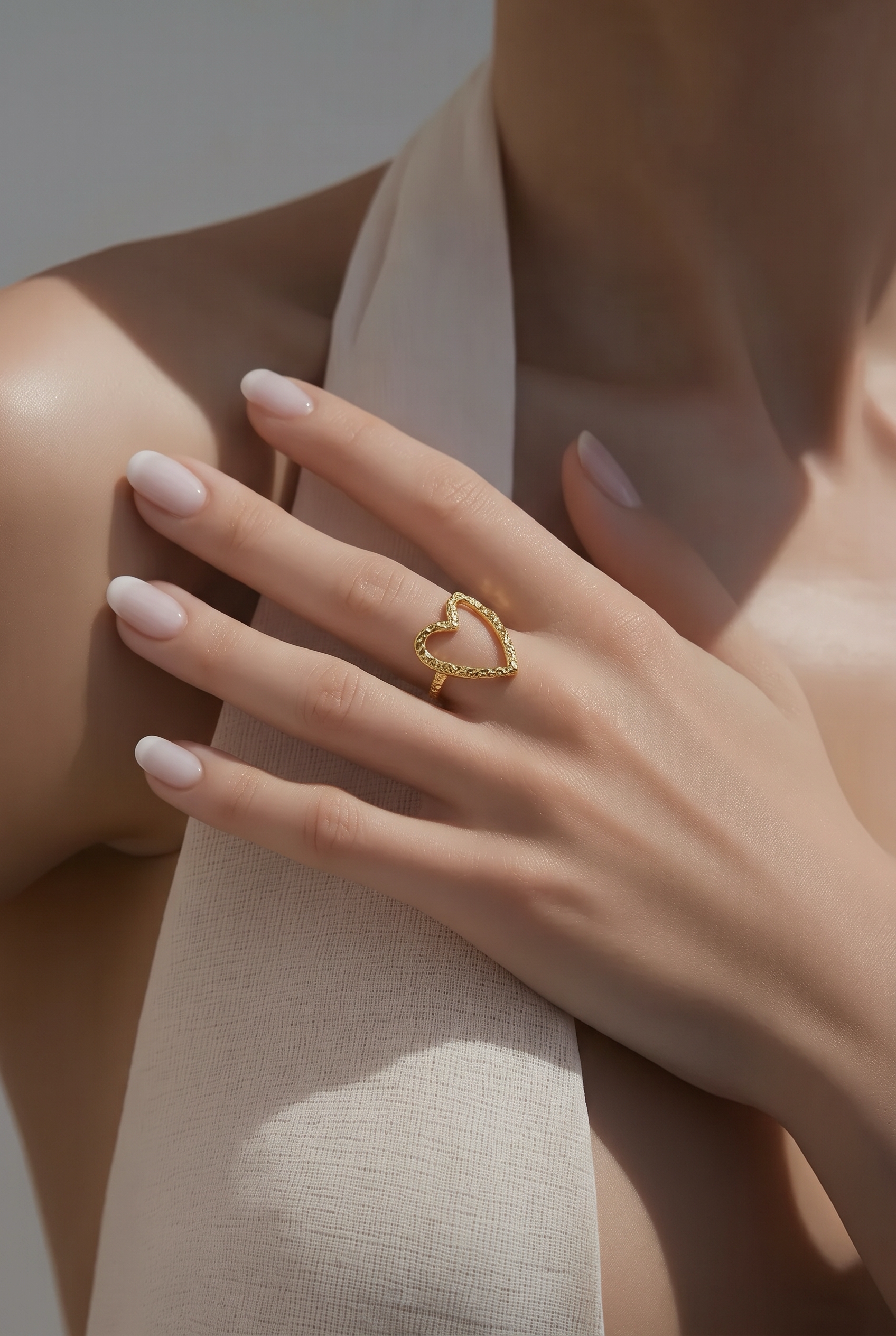 Amora Textured Heart Gold Ring
