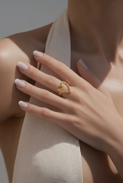 Amora Textured Heart Gold Ring