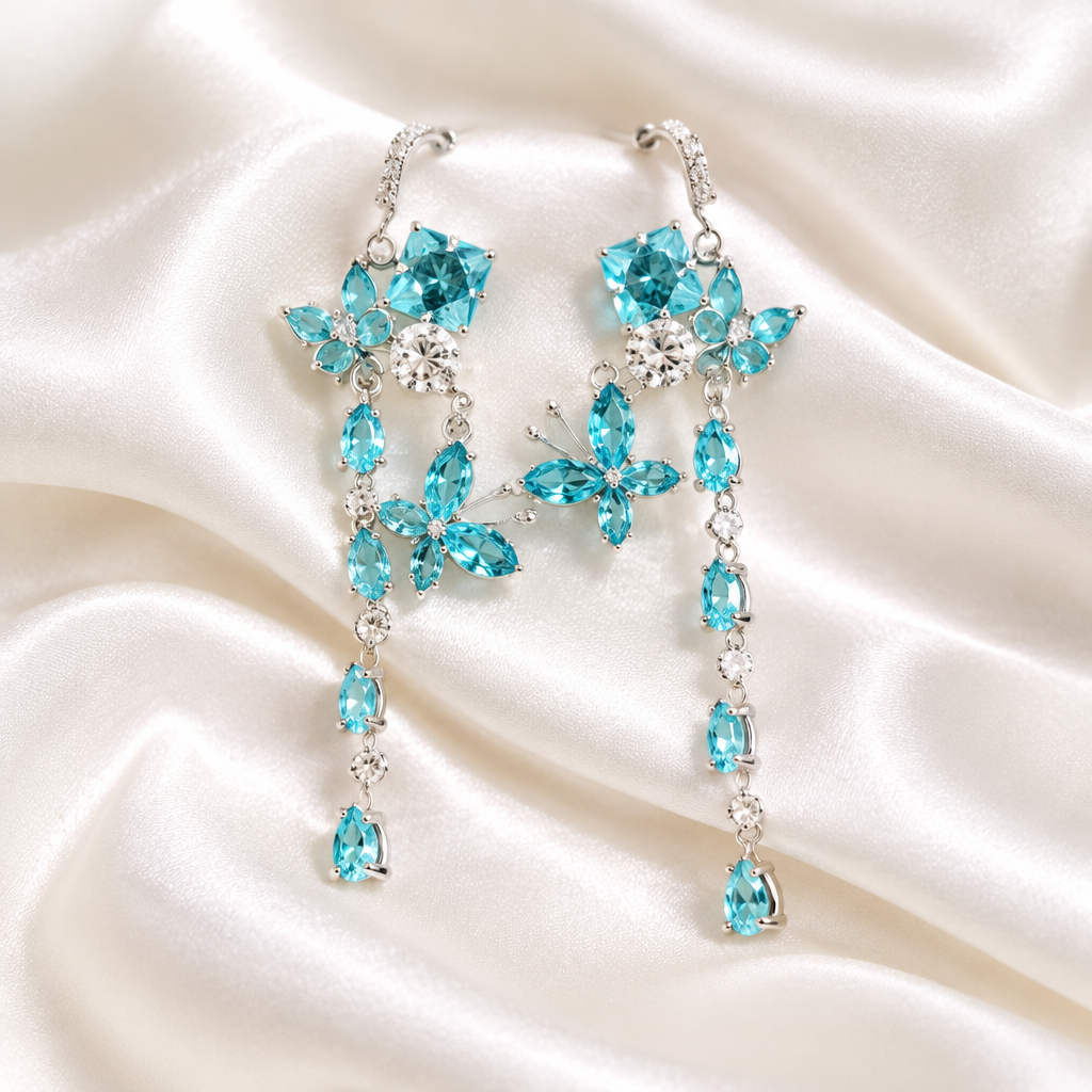 Aqua Butterfly Cascade Earrings