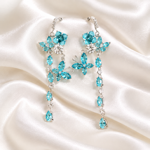 Aqua Butterfly Cascade Earrings