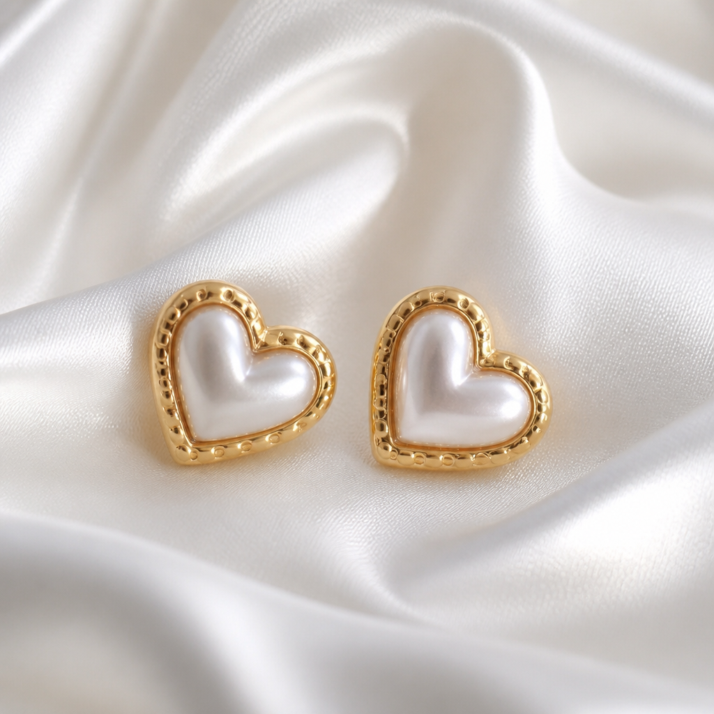Pearl Heart Gold-Tone Stud Earrings
