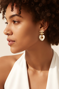 Pearl Heart Charm Drop Earrings
