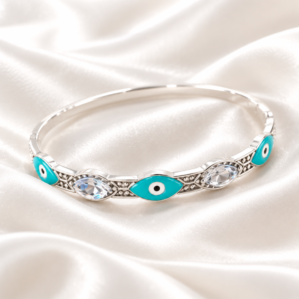Turquoise Eye Silver Bangle