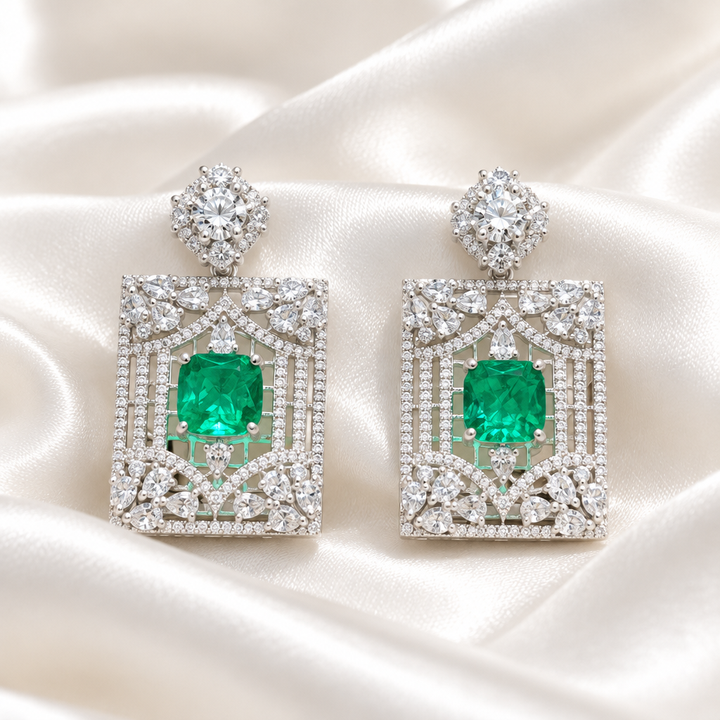 Emerald Art Deco Statement Earrings