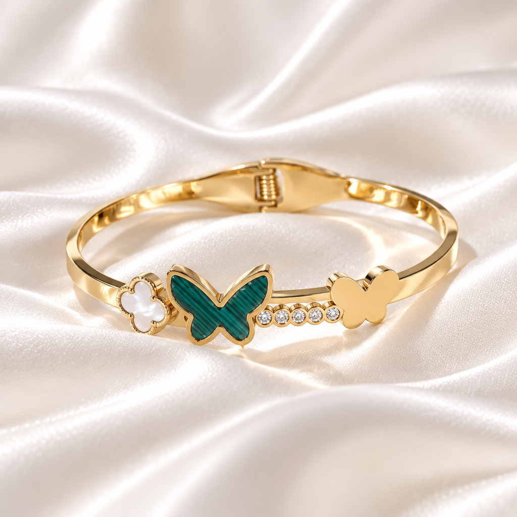 Emerald Butterfly Charm Bangle