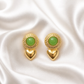 Emerald Heart Gold-Tone Drop Earrings