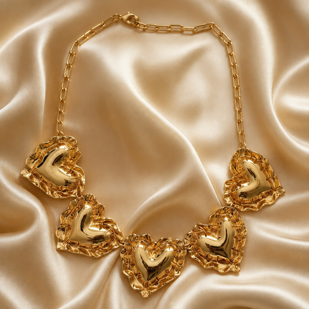 Amouré Golden Hearts Statement Necklace