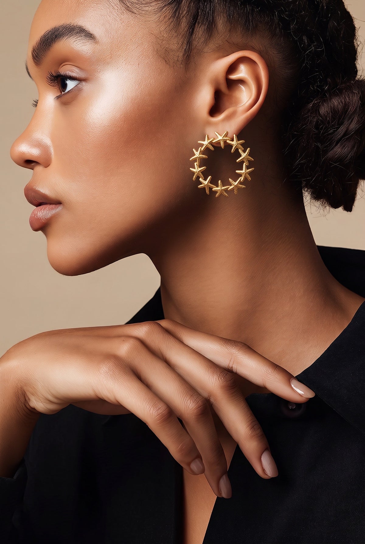 Golden Starfish Circle Earrings