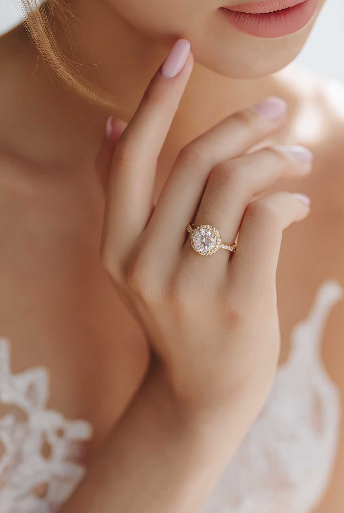 Celestia Radiant Halo Gold Ring