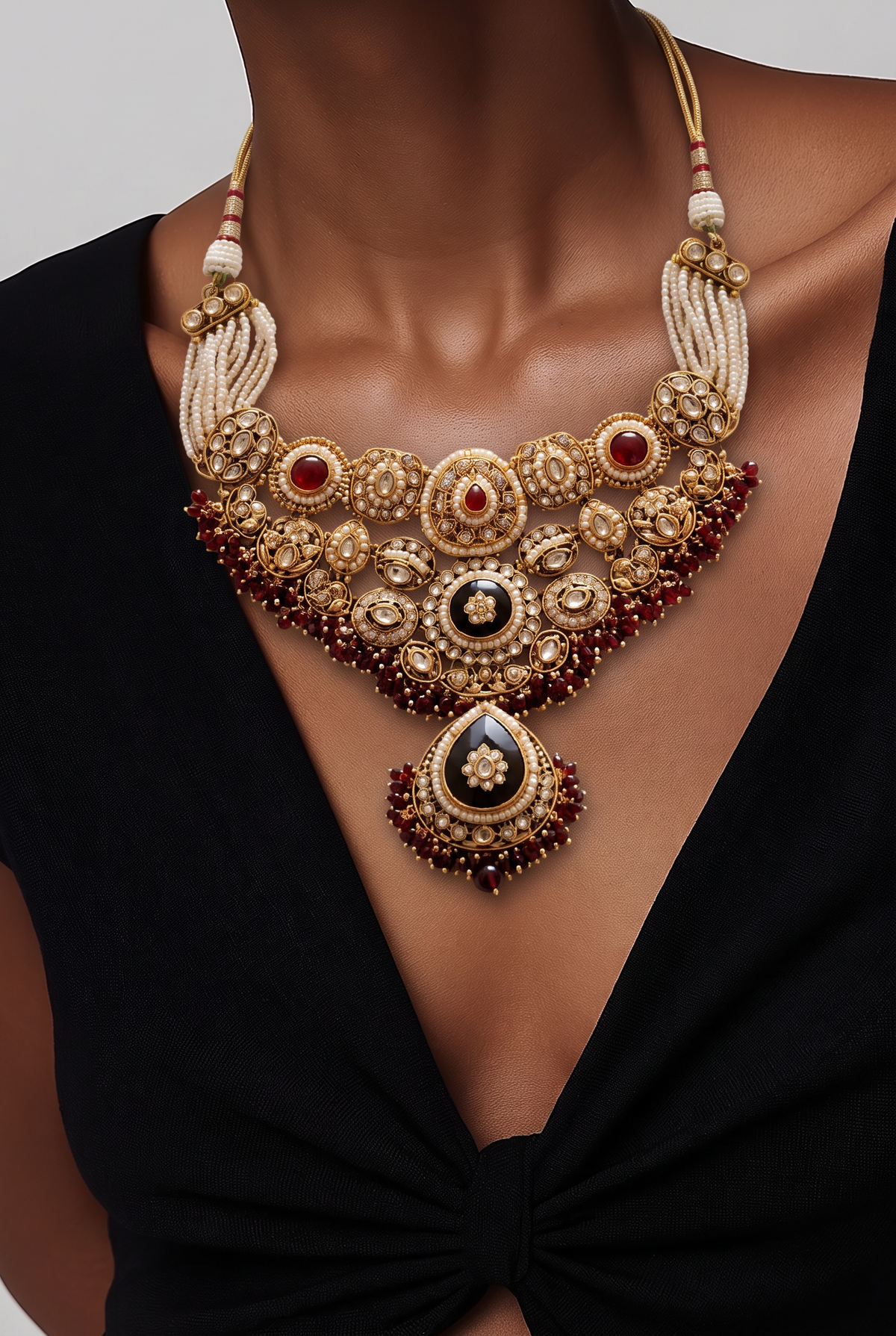 Maharani Ruby Kundan Statement Necklace Set