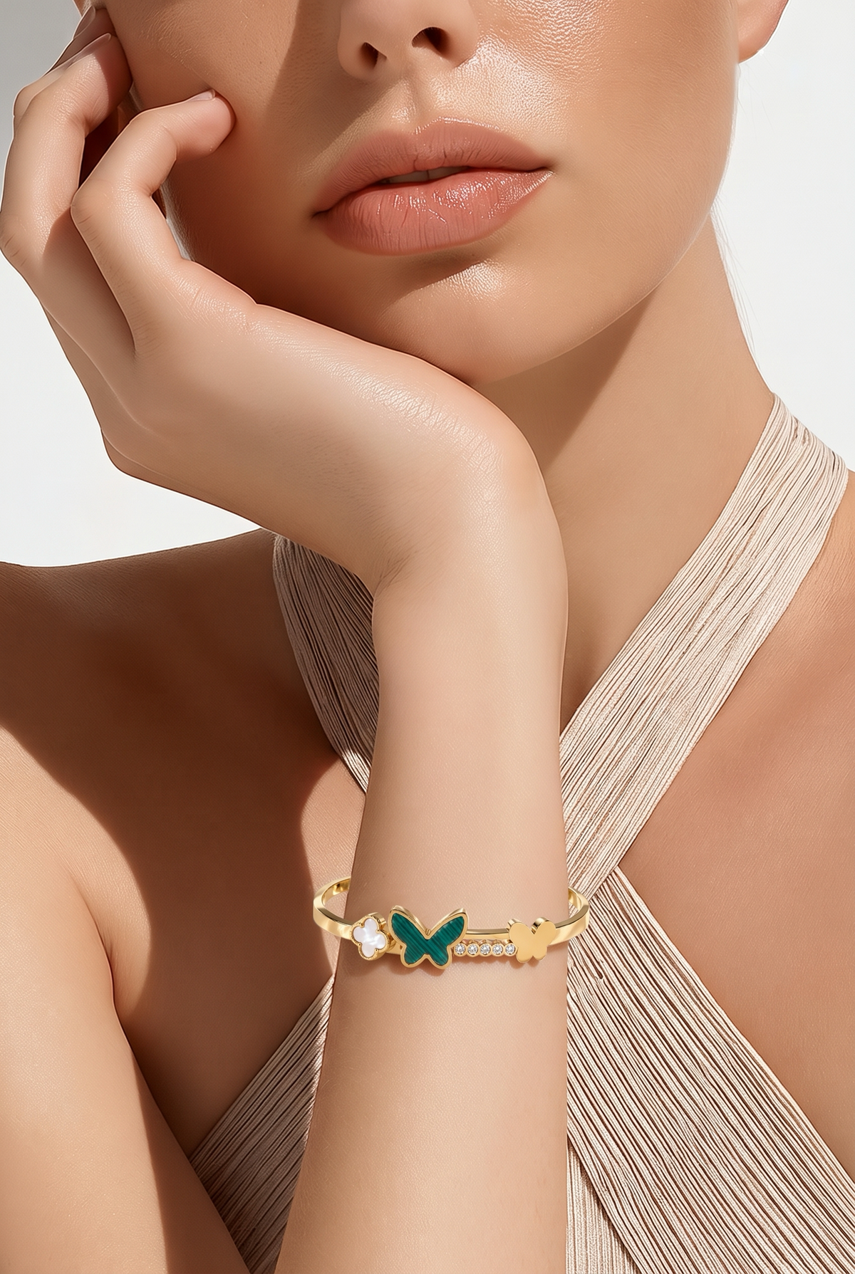 Emerald Butterfly Charm Bangle