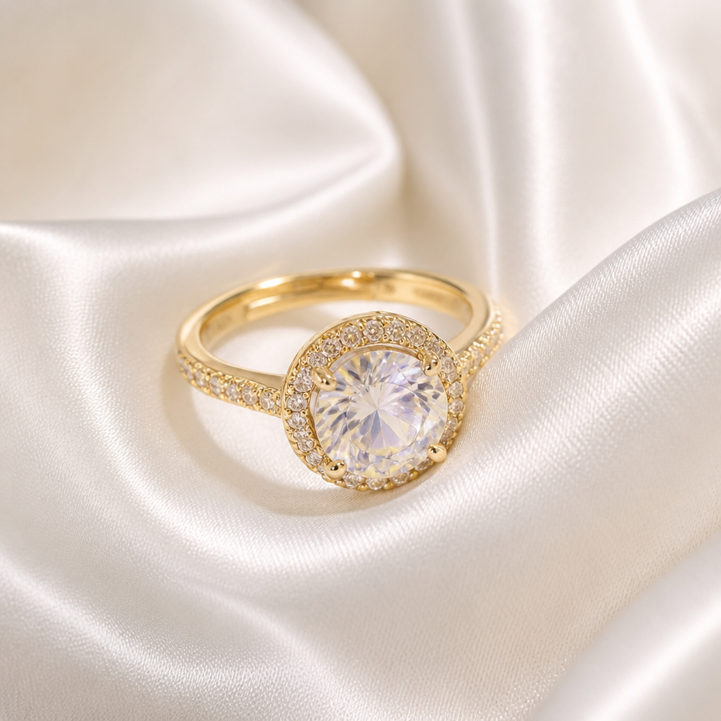 Celestia Radiant Halo Gold Ring
