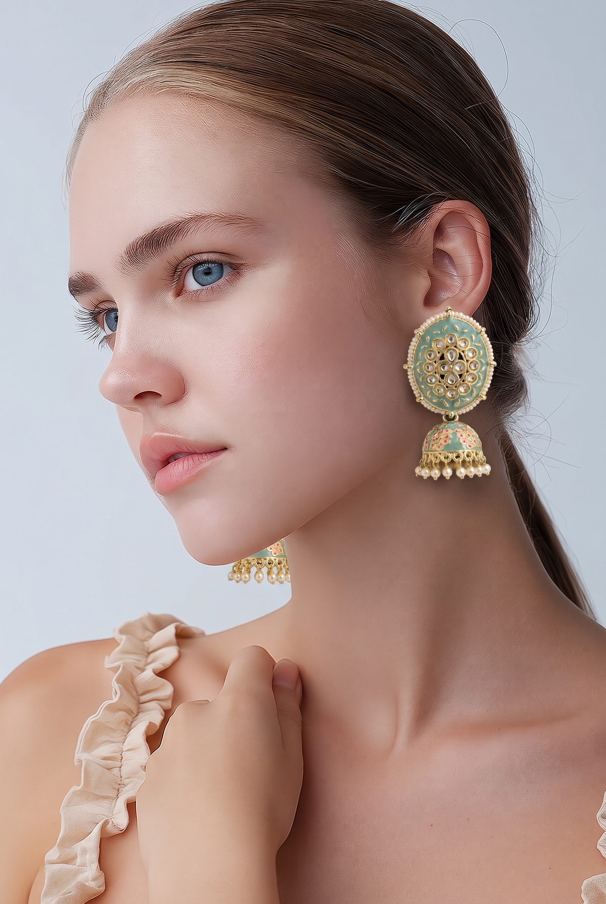 Firoza Kundan Meenakari Jhumka Earrings