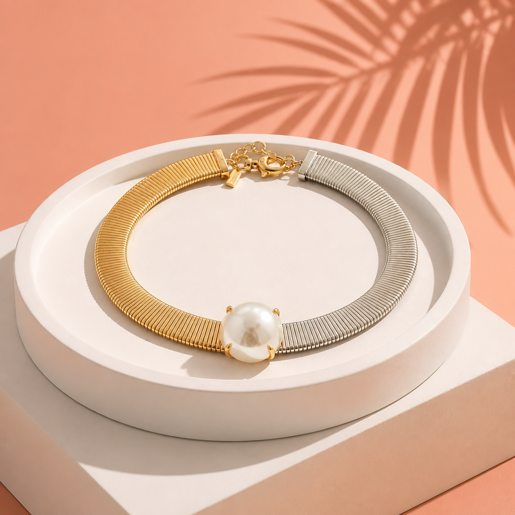Celeste Two-Tone Pearl Collar Necklace