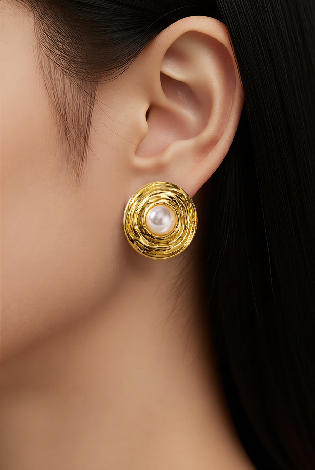 Golden circle Pearl Statement Earrings