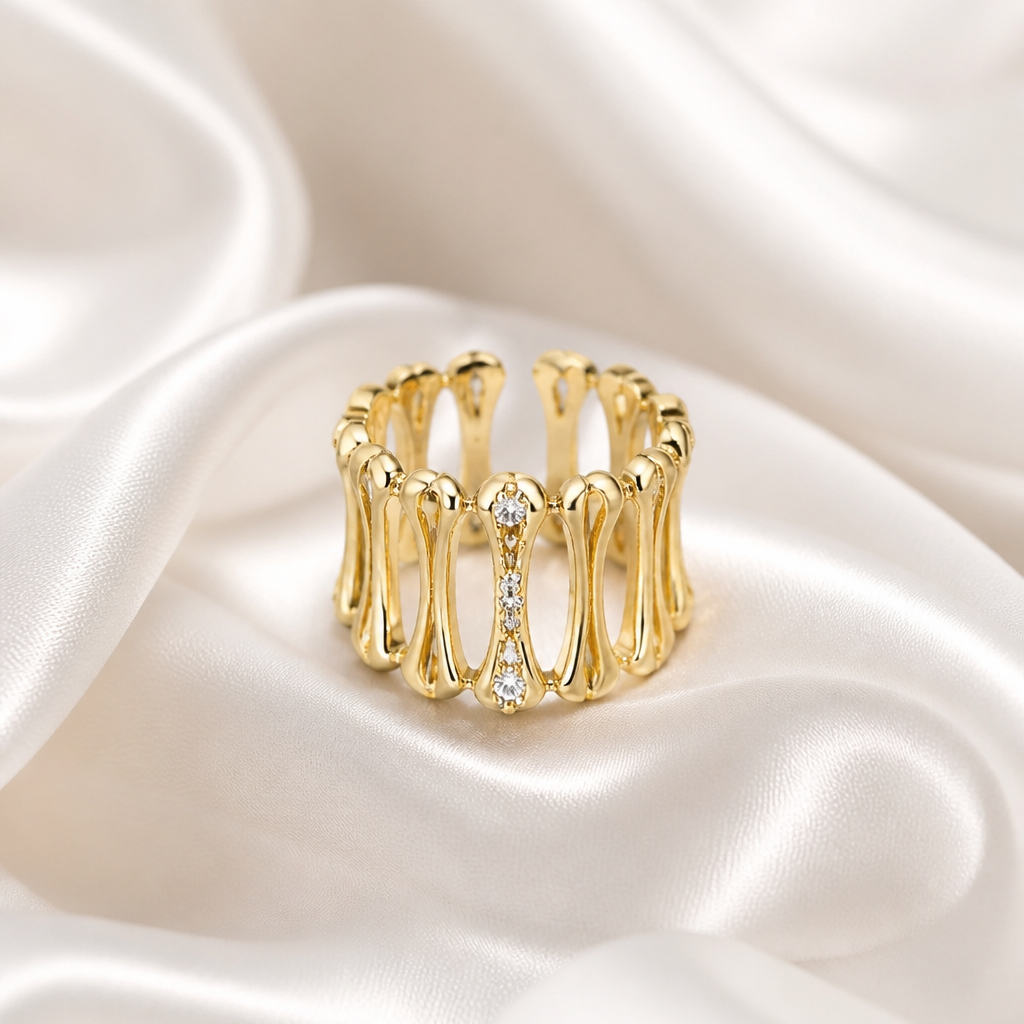 Elara Crystal Sculpted Gold Ring