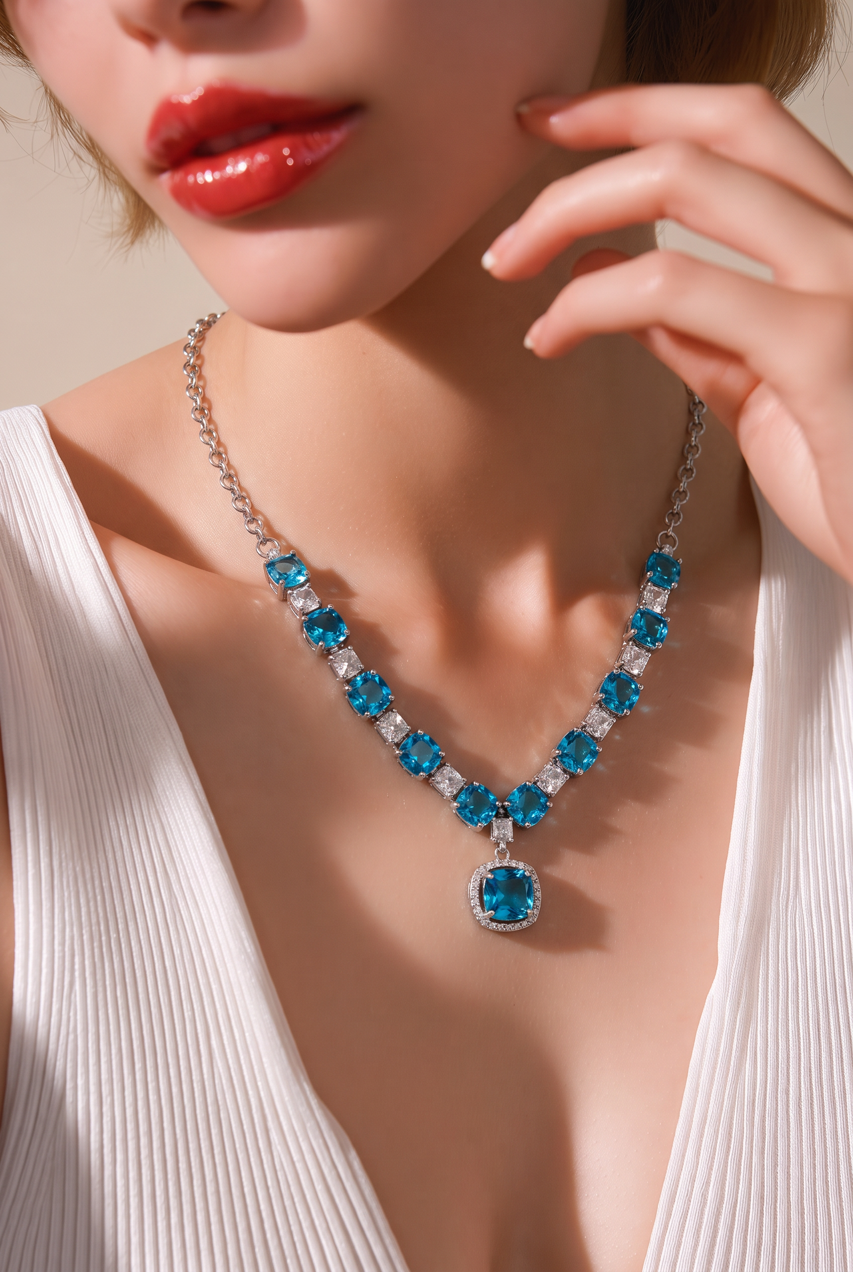 Azure Radiance Crystal Necklace Set