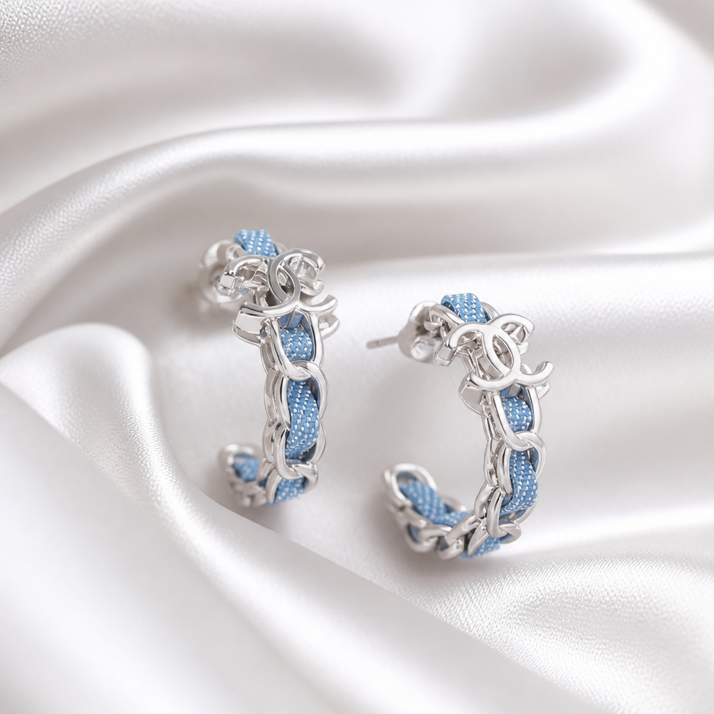 Denim Chain Silver-Tone Hoop Earrings