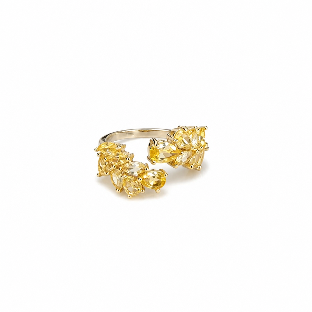 Solara Golden Leaf Crystal Ring