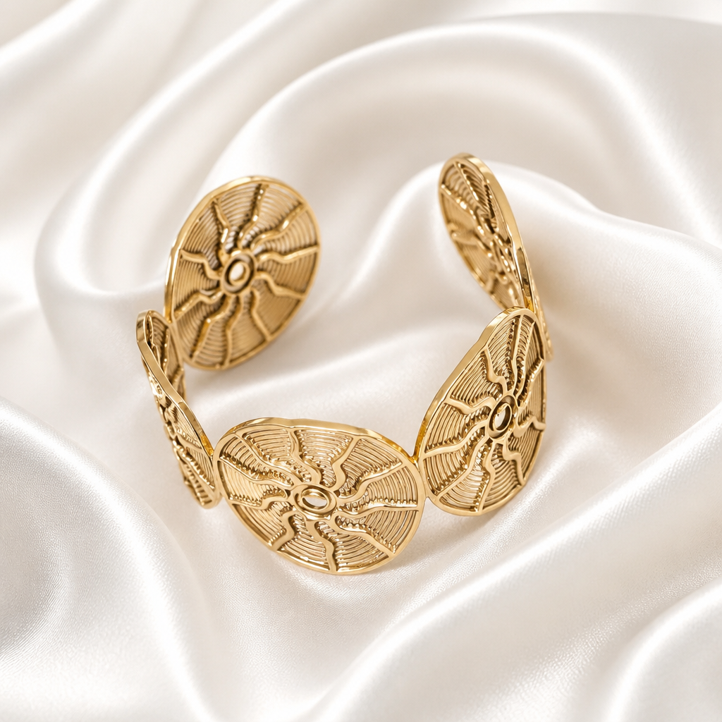 Solara Medallion Gold Cuff Bracelet