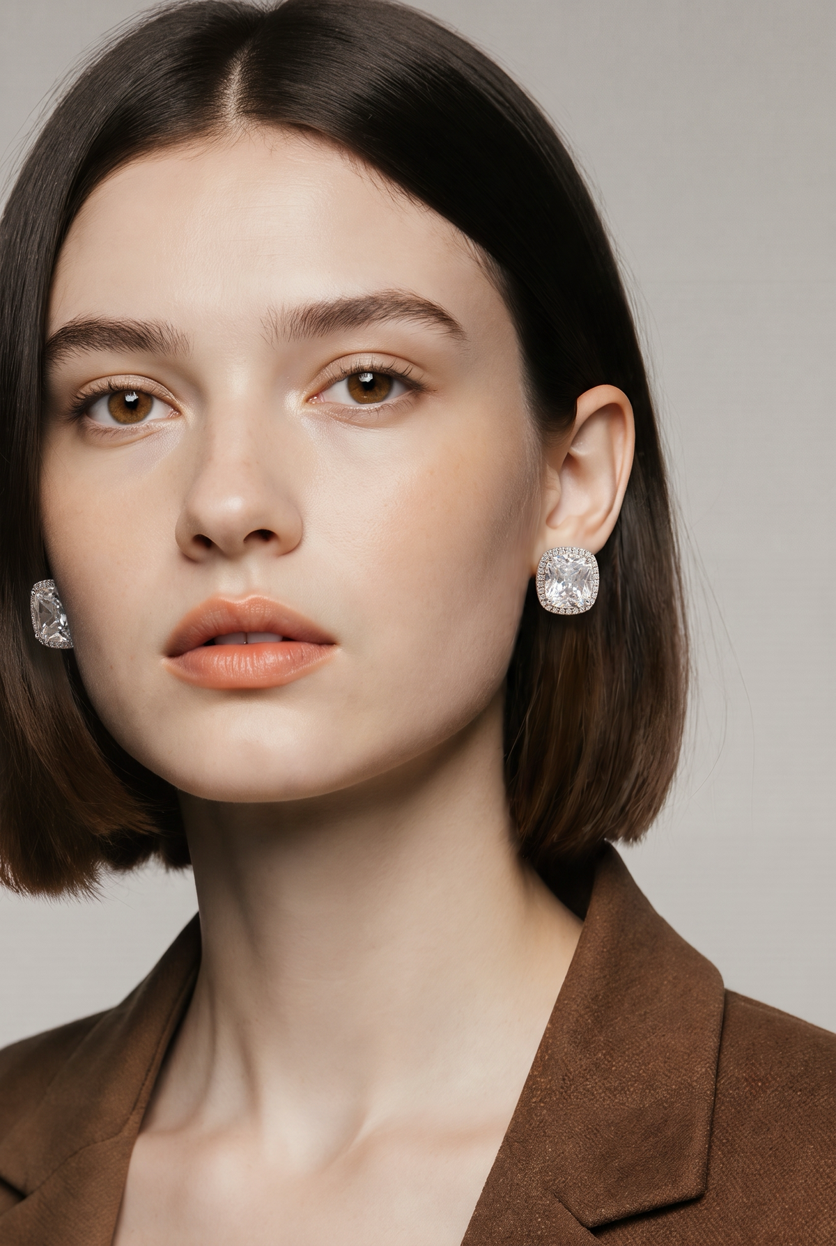 Cushion-Cut Crystal Halo Stud Earrings