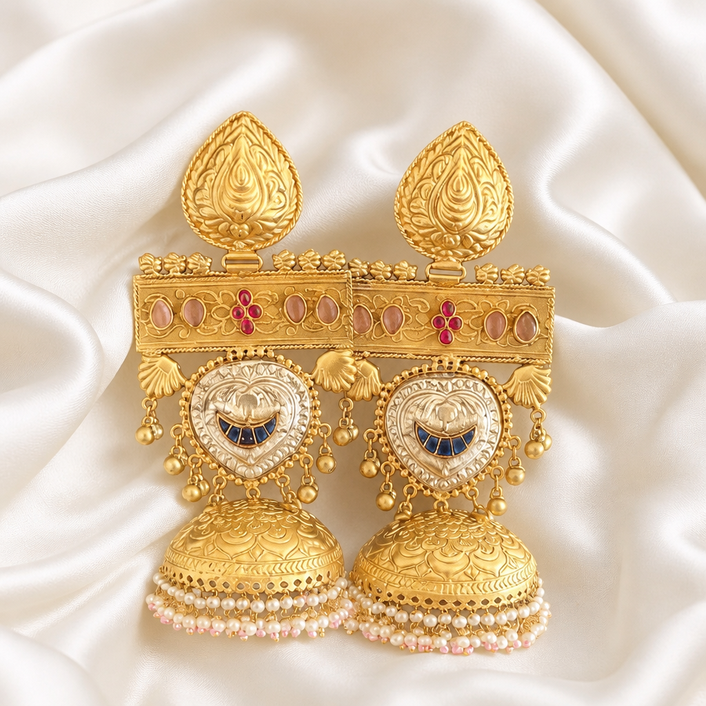 Rajwada Pearl Jhumka Statement Earrings