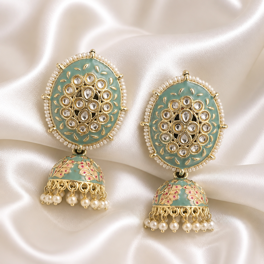 Firoza Kundan Meenakari Jhumka Earrings