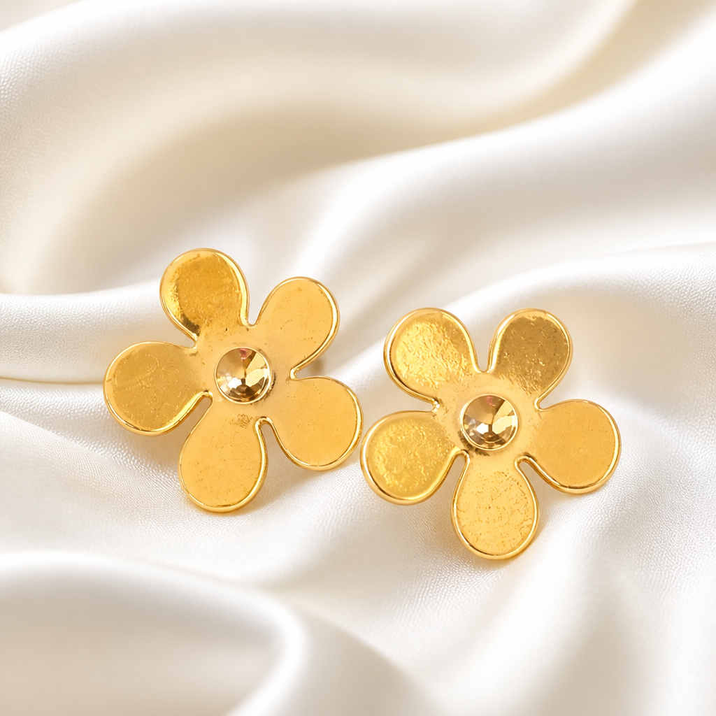 Golden Bloom Flower Stud Earrings