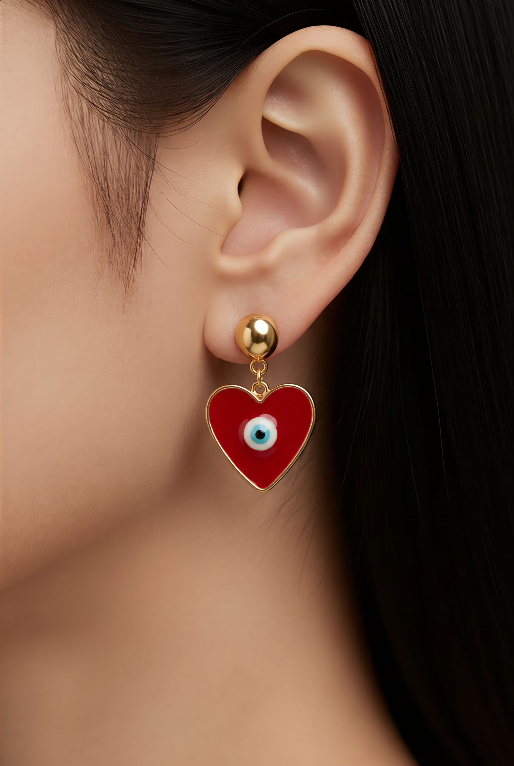 Scarlet Heart Evil Eye Drop Earrings