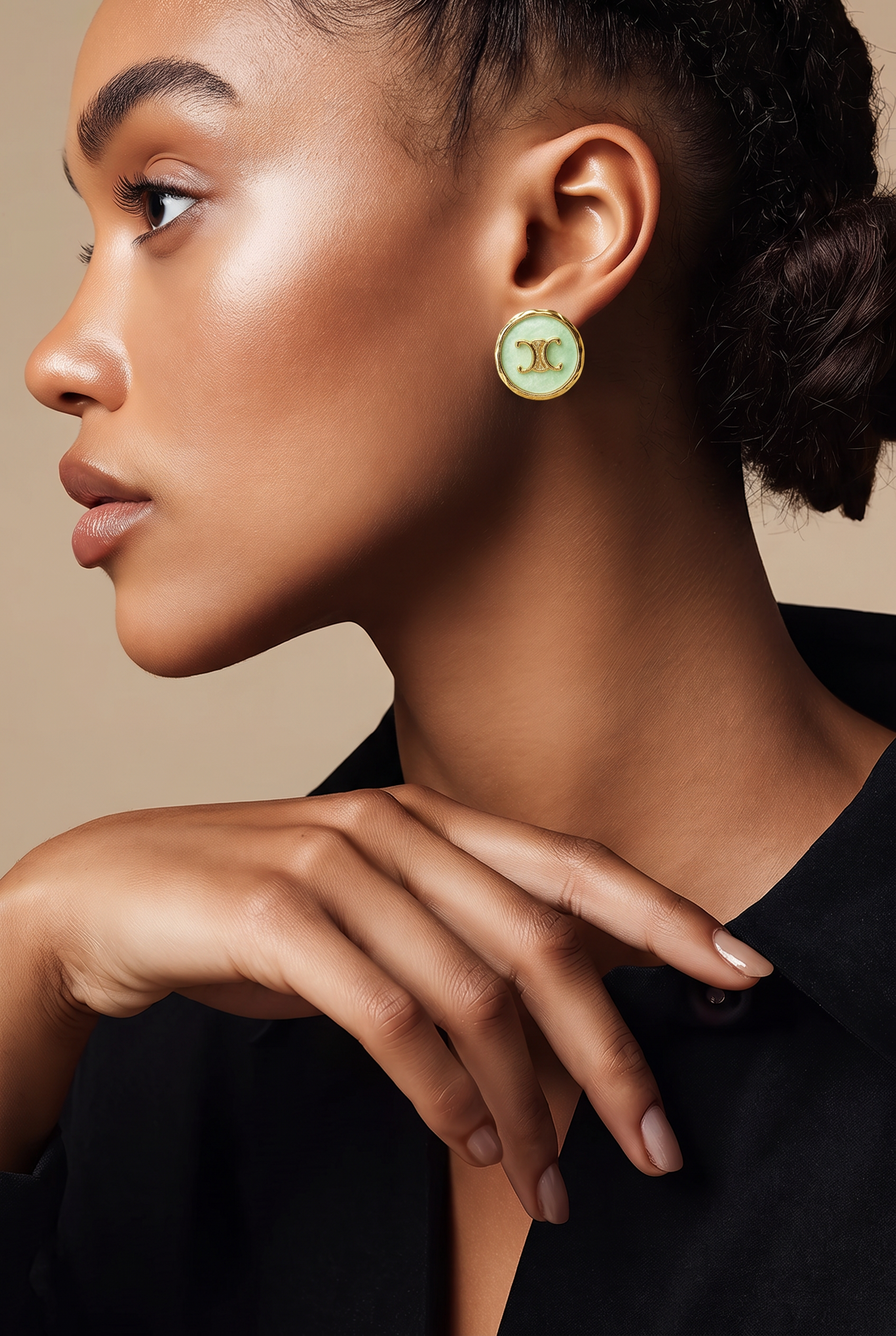 Mint Elegance Medallion Stud Earrings