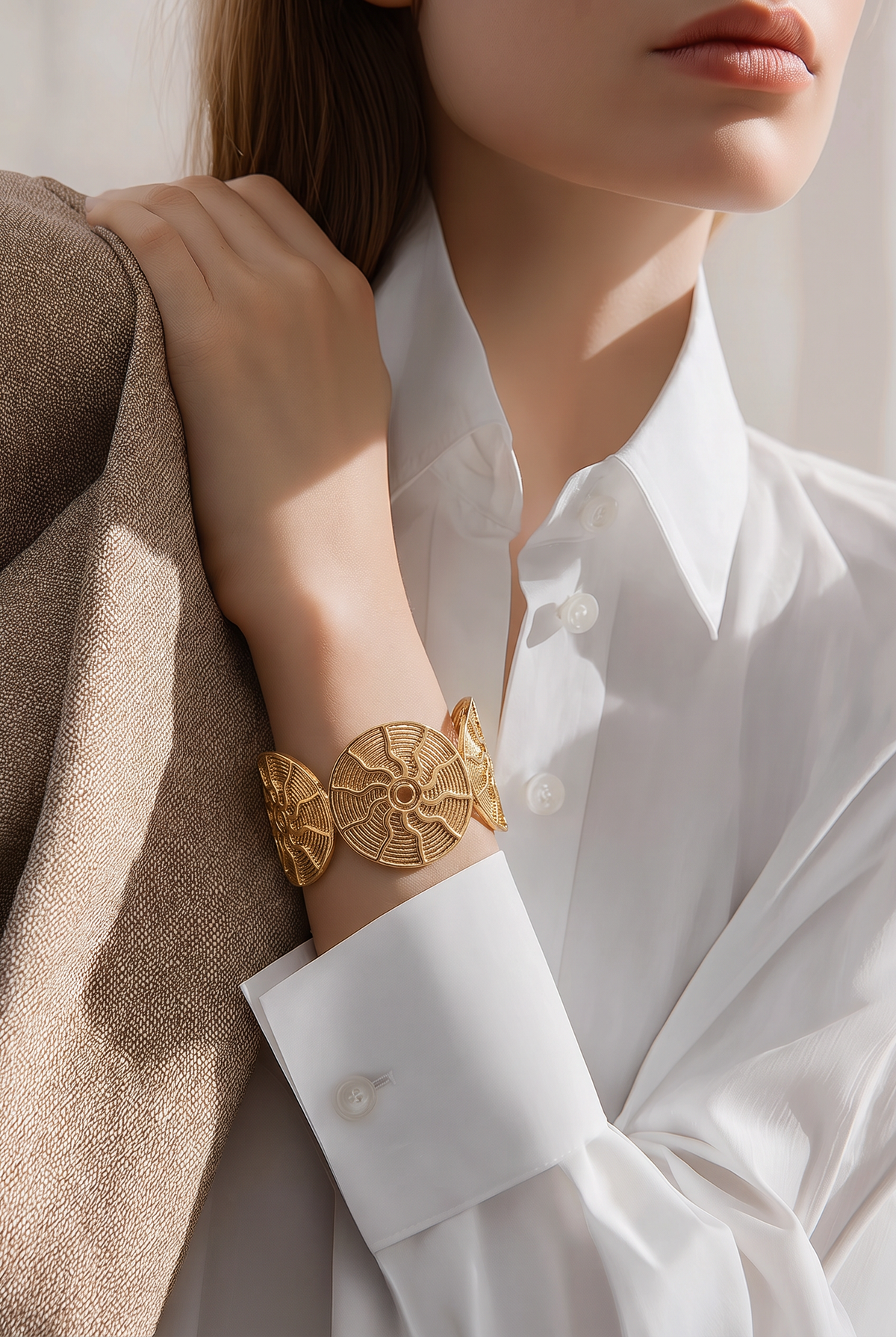Solara Medallion Gold Cuff Bracelet