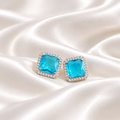 Aqua Blue Halo Stud Earrings