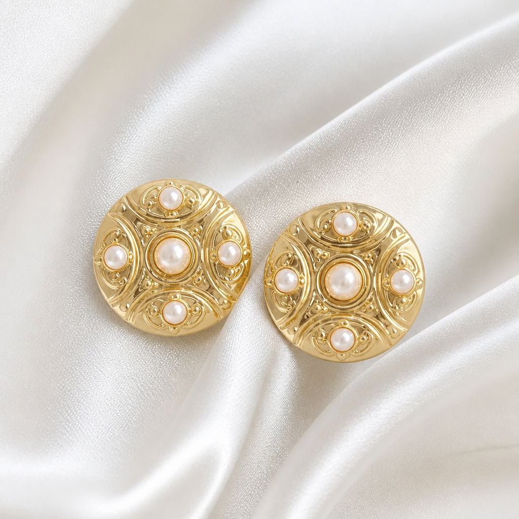 Golden Ripple Pearl Statement Earrings