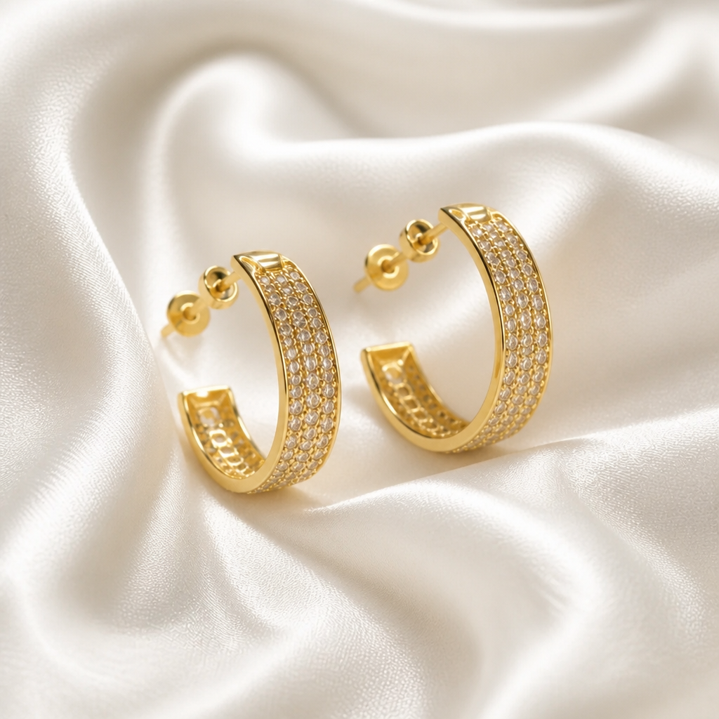Golden Pavé Crystal Hoop Earrings