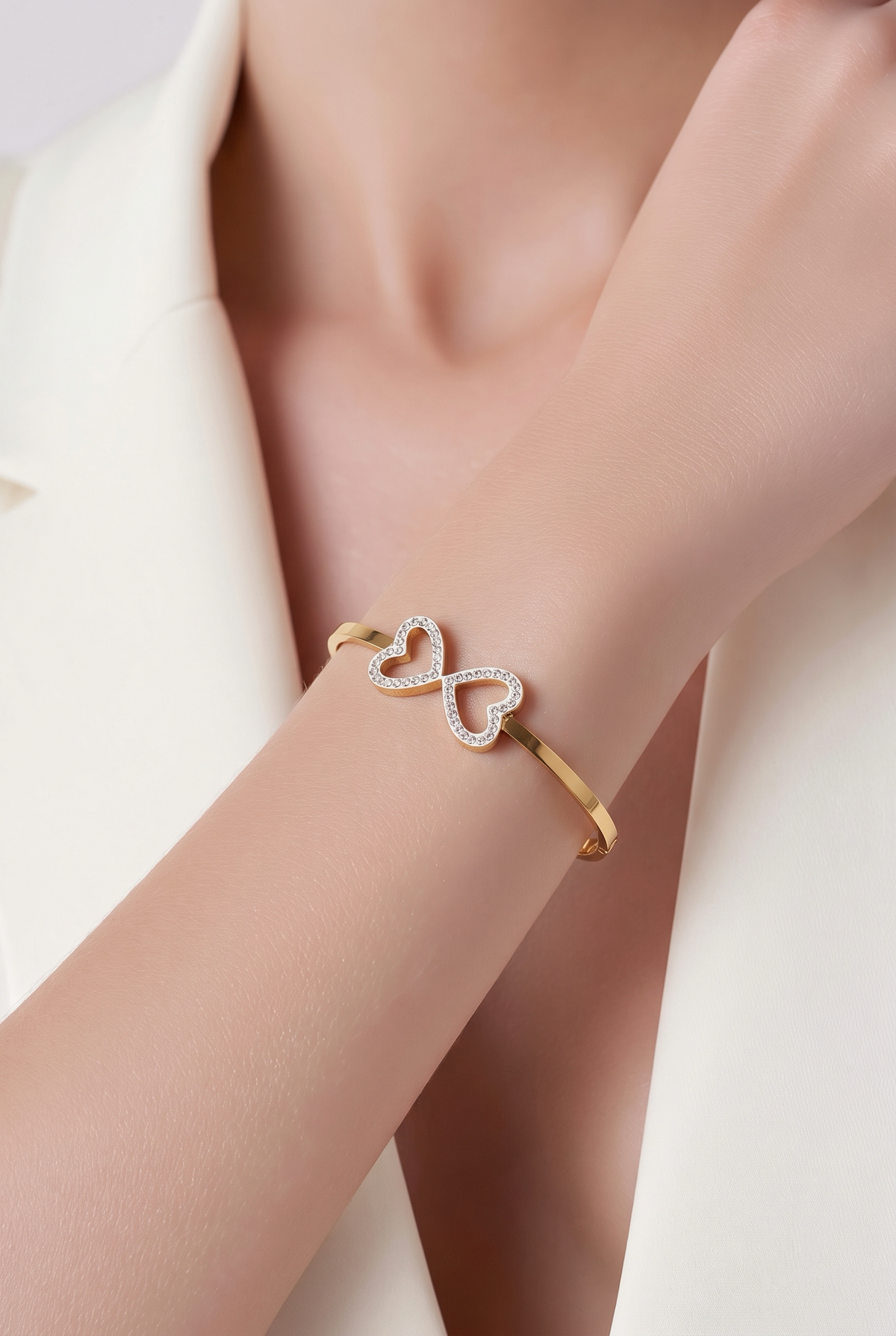 Crystal Double Heart Bangle