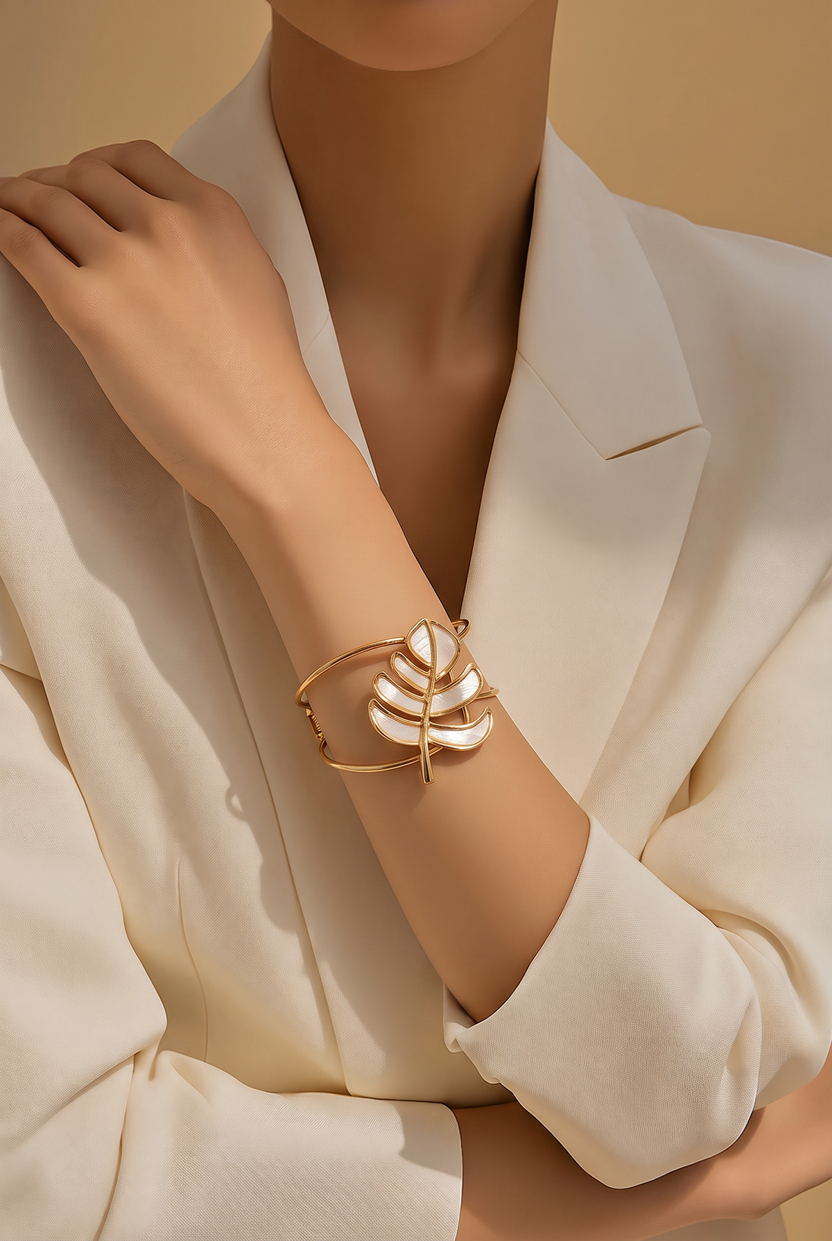 Elara Mother-of-Pearl Leaf Cuff